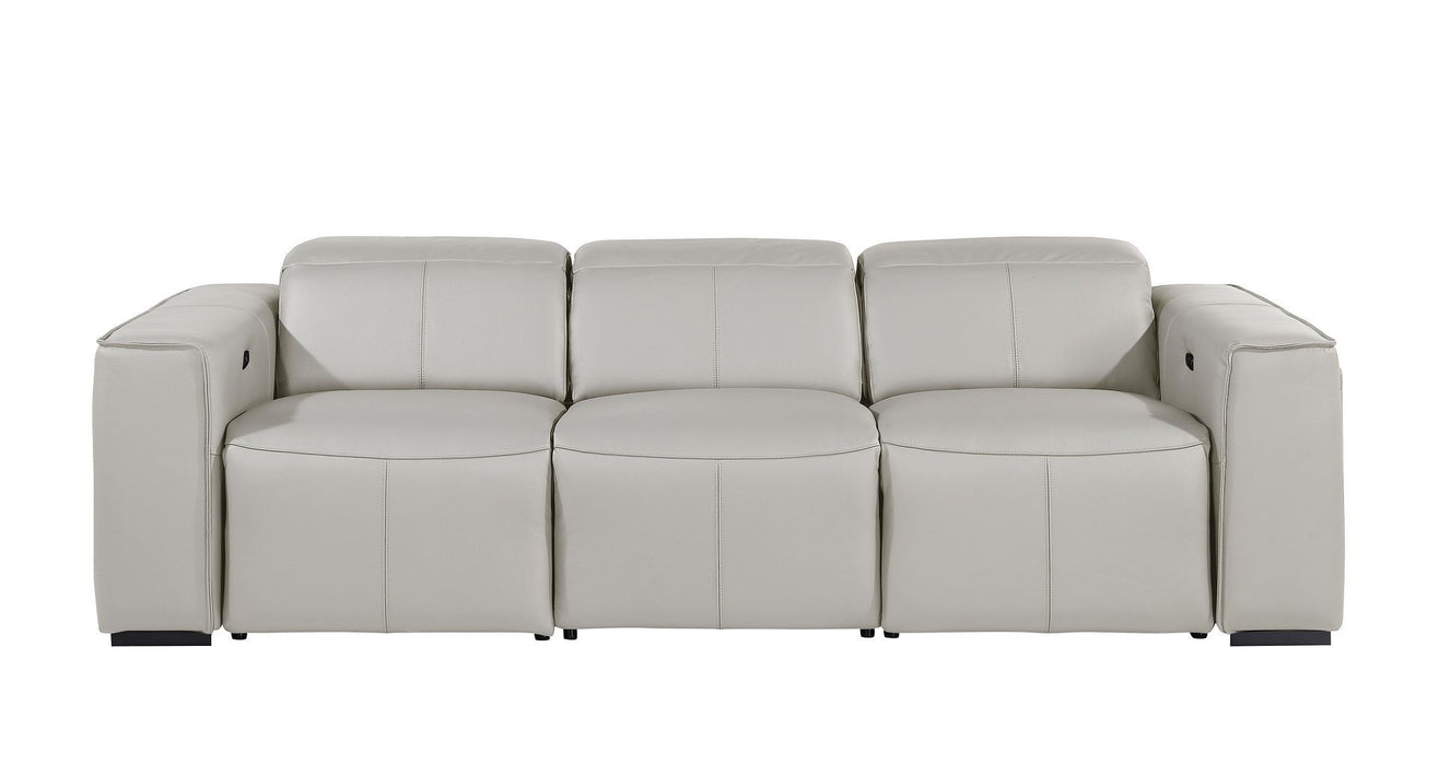 Top Grain Leather Reclining Metal USB Sofa (720389) - Light Gray