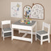 Giga kids table and chair set with 2-in-1 detachable top, white activity table with storage drawer for toddlers' drawing and crafts.