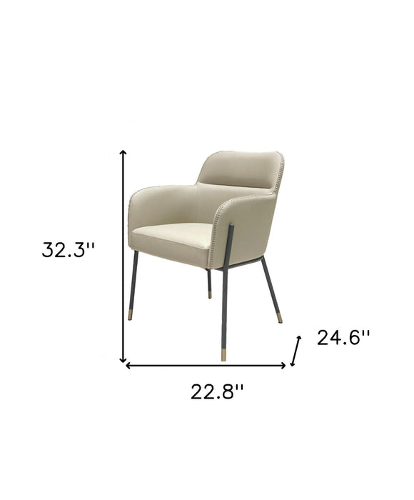 Upholstered Faux Leather Slat Back Dining Arm Chair - Gray