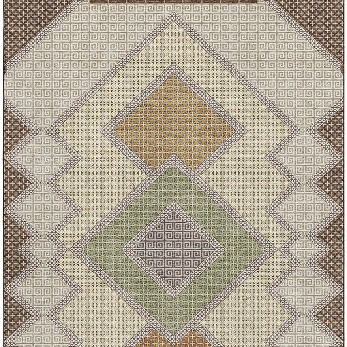 10' X 14' Geometric Washable Area Rug With UV Protection (718286) - Brown / Copper
