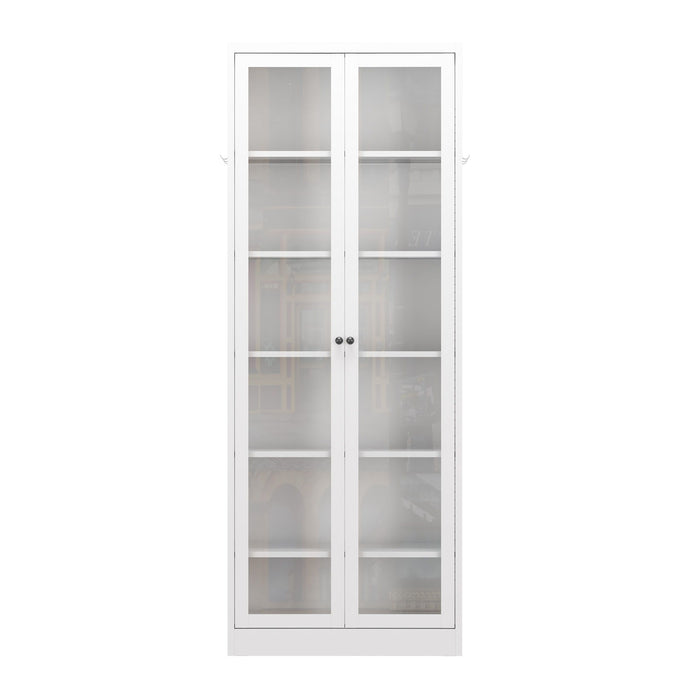 White Giga industrial metal kitchen pantry cabinet with adjustable shelves, display style, sturdy construction, modern design