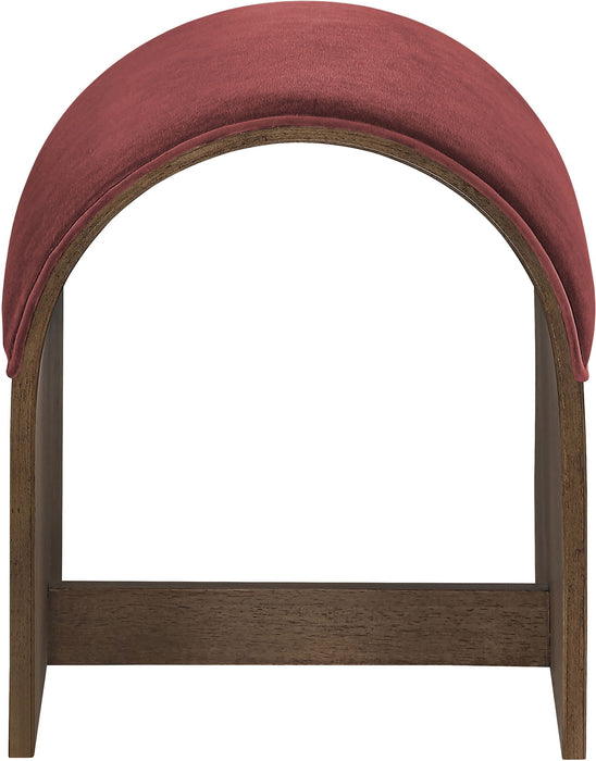 Velvet upholstered bench by Meridian Furniture with plush Sable velvet performance fabric, showcasing a stylish and comfortable seating option.