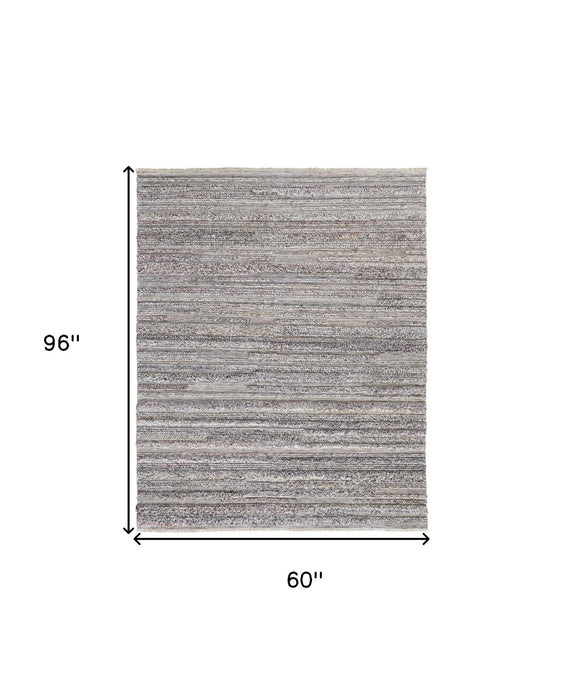 5' x 8' Striped Hand Woven Stain Resistant Area Rug - Taupe Ivory And Red