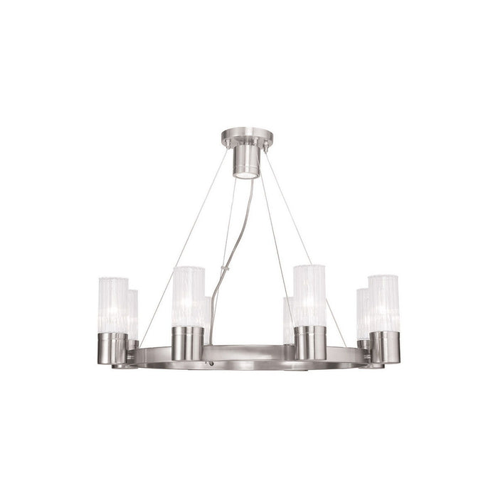 20" Eight Light Metal Dimmable Chandelier With Shades - Nickel / Clear