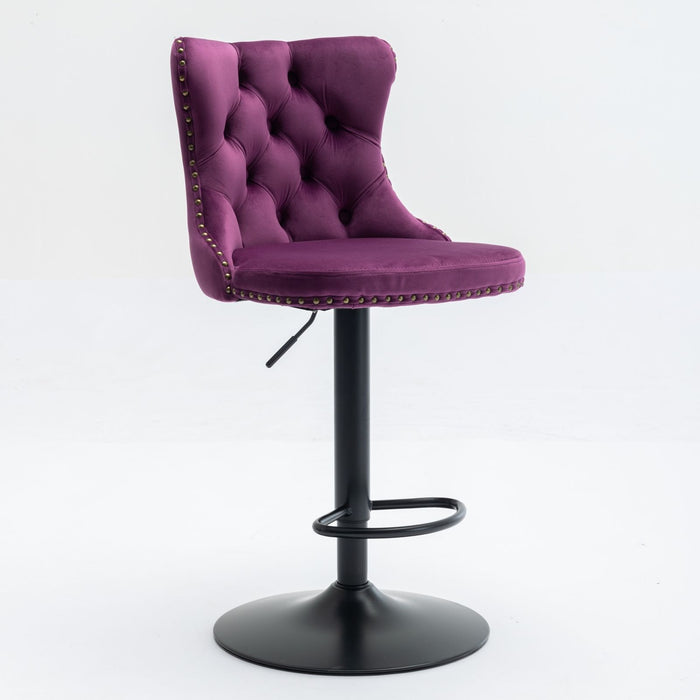 Set of two Giga modern upholstered swivel barstools with adjustable height, tufted backs, ideal for kitchen islands and home bars.