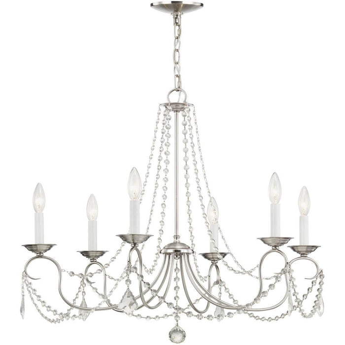 24" Six Light Dimmable Chandelier With Shades - Nickel