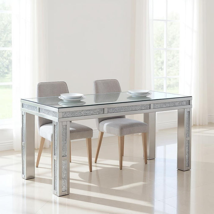 31" Mirrored Glass And Faux Crystal Dining Table - Silver