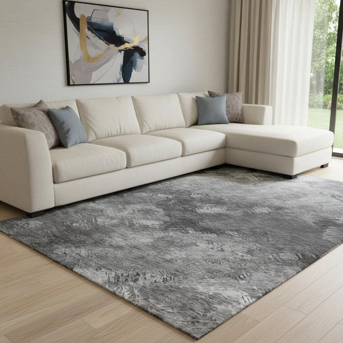 9' X 12' Abstract Washable Area Rug With UV Protection (650517) - Gray / Silver / Black