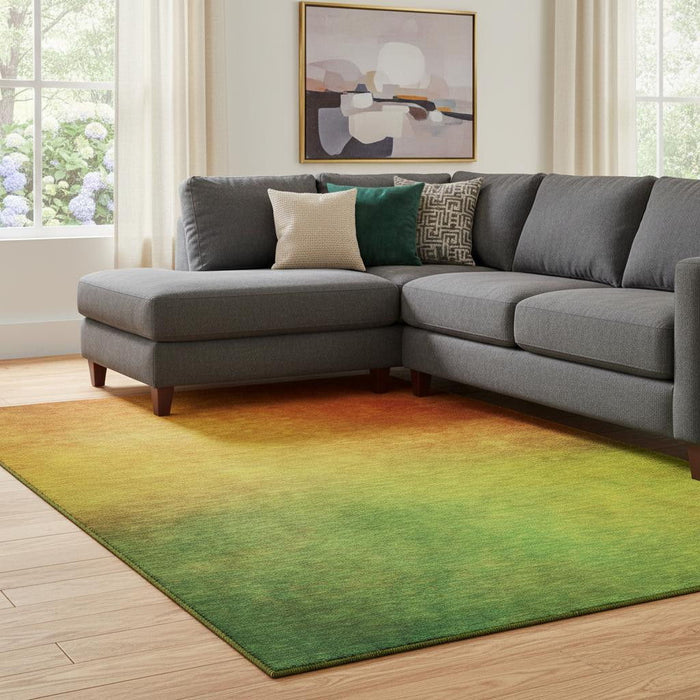 10' X 14' Ombre Washable Area Rug With UV Protection (650290) - Terra Cotta / Green