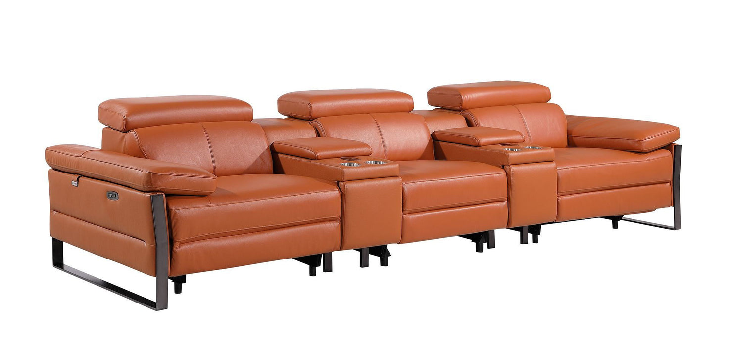 Top Grain Leather Reclining Metal USB Sofa (720346) - Camel