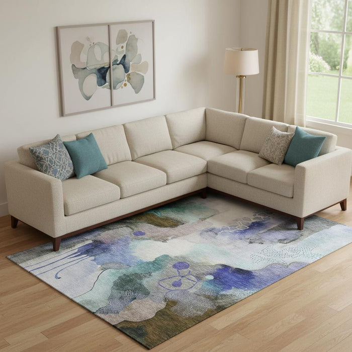 10' X 14' Abstract Washable Area Rug With UV Protection (714769) - Brown / Teal