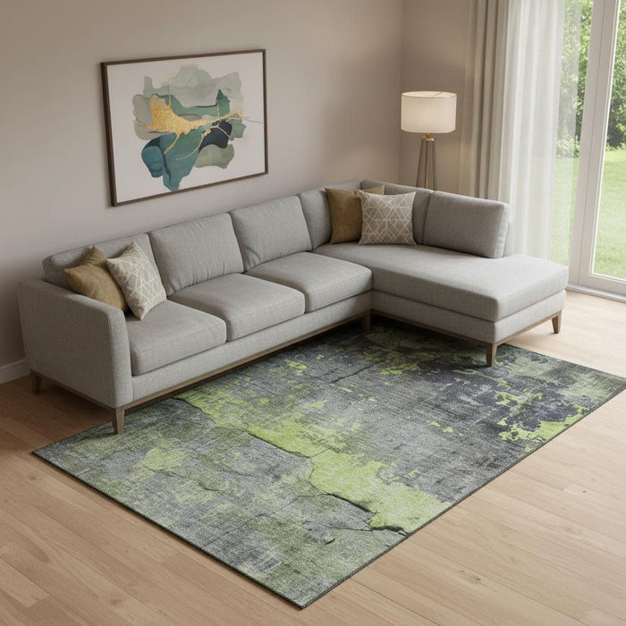 10' X 14' Abstract Washable Area Rug With UV Protection (701159) - Lime Green / Gray / Silver