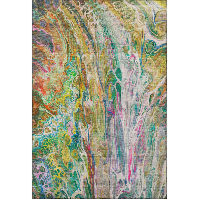 10' X 14' Abstract Washable Area Rug With UV Protection (650938) - Green / Gold / Teal