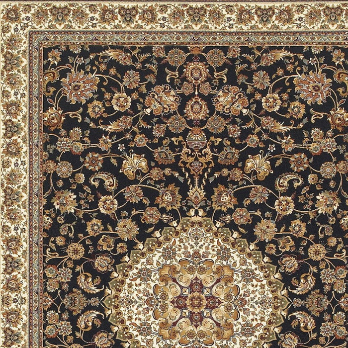 5' X 8' Medallion Area Rug With Fringe (574473) - Ivory / Dark Blue