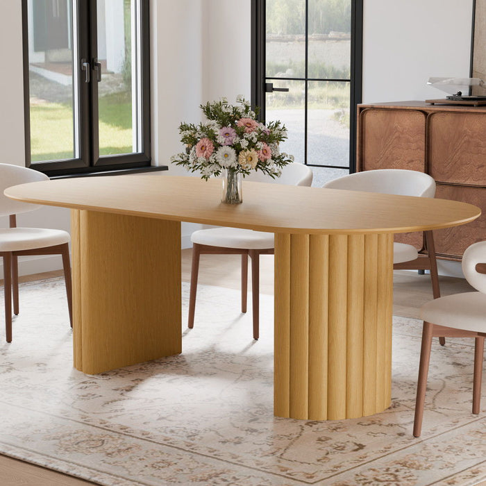 86'' Double Pedestal Base Oval Wood Dining Table - Natural