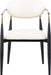 Black vegan leather upholstered dining arm chair with black legs from Meridian Furniture, showcasing a modern, comfortable design.