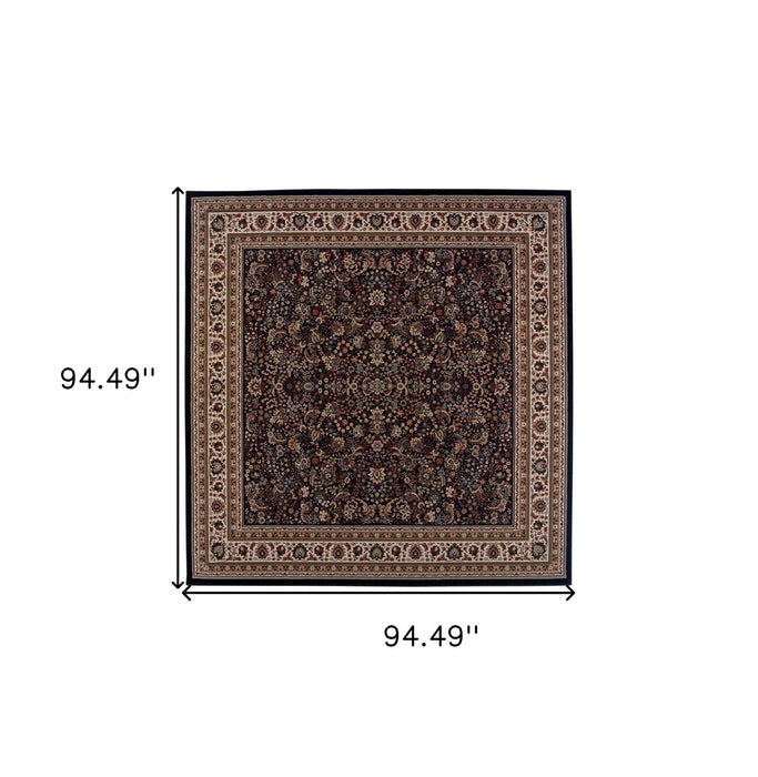 8' Oriental Square Rug - Black And Ivory