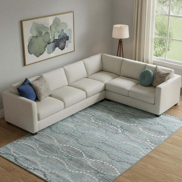 10' X 14' Abstract Geometric Washable Area Rug With UV Protection (715303) - Teal / Ivory