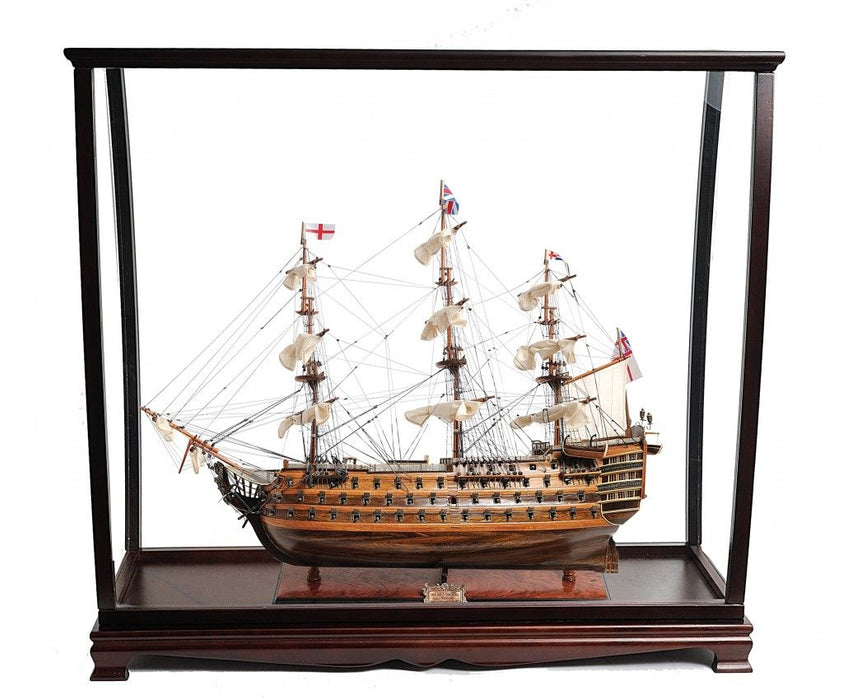 Hand Painted HMS Victory Medium Display Case Model Boat - Brown