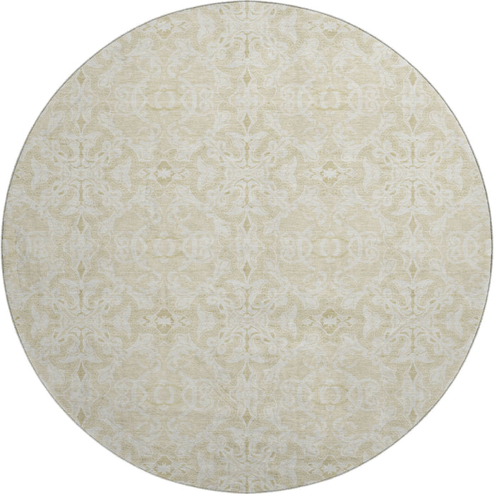 8' Medallion Washable Round Rug With UV Protection - Tan And Beige