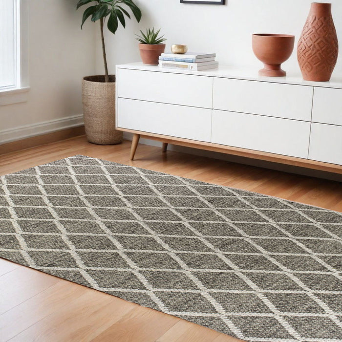 9' x 13' Wool Gray Area Rug - Dark