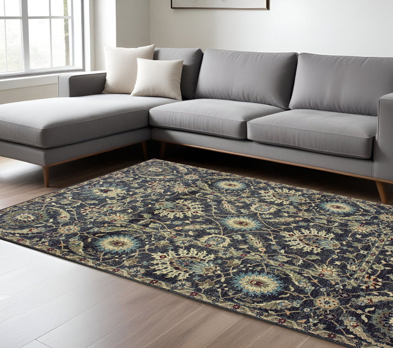 10' X 13' Oriental Area Rug - Navy Blue / Ivory