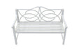 White Giga outdoor garden patio bench with slatted seat, backrest, and armrests, designed for 2-3 people in yard, porch, or balcony.