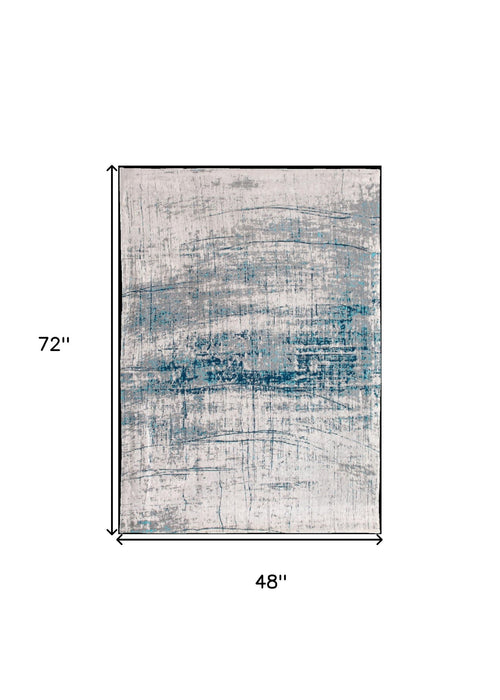 4' x 6' Abstract Non Skid Area Rug - Blue And Gray