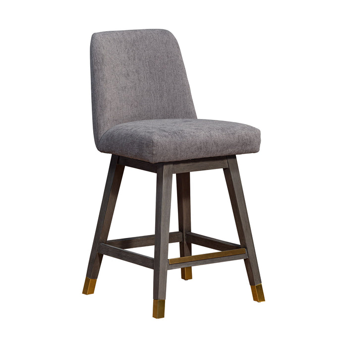 Upholstered And Solid Wood Swivel Counter Height Bar Chair - Taupe And Gray