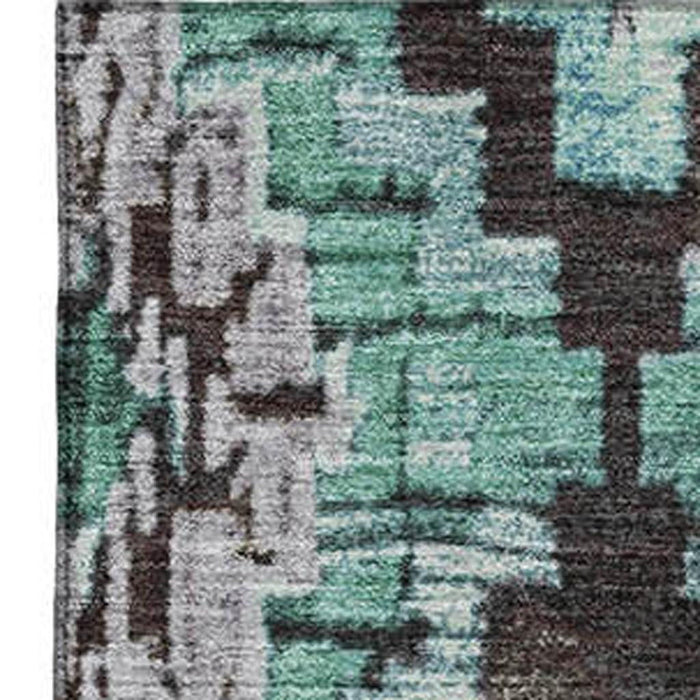 10' X 14' Washable Area Rug With UV Protection (707125) - Teal / Charcoal / Ivory