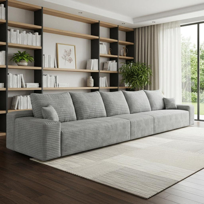 168" Corduroy Modular Compression Foam Sofa With Toss Pillows - Gray