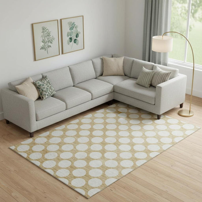 10' X 14' Polka Dot Washable Area Rug With UV Protection (673201) - Gold / Ivory