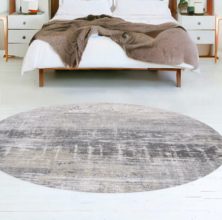 5' Round Abstract Non Skid Area Rug - Gray And White