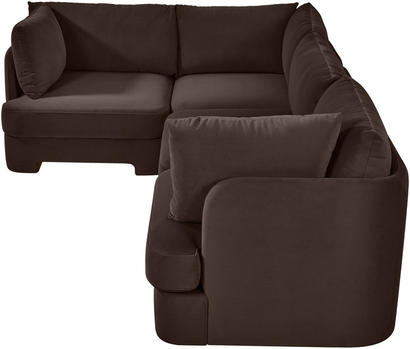 Meridian Furniture Hammond velvet performance fabric sectional sofa with four upholstered stationary sections, modern and plush design.