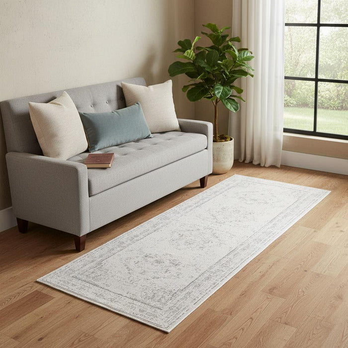 2' X 5' Medallion Washable Non Skid Area Rug (534023) - Gray / Ivory