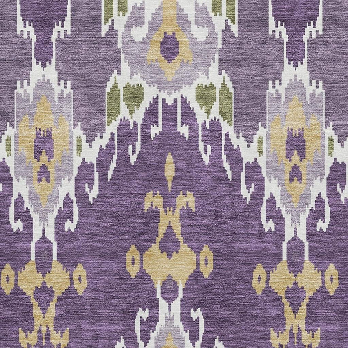 9' X 12' Ikat Washable Area Rug With UV Protection - Purple