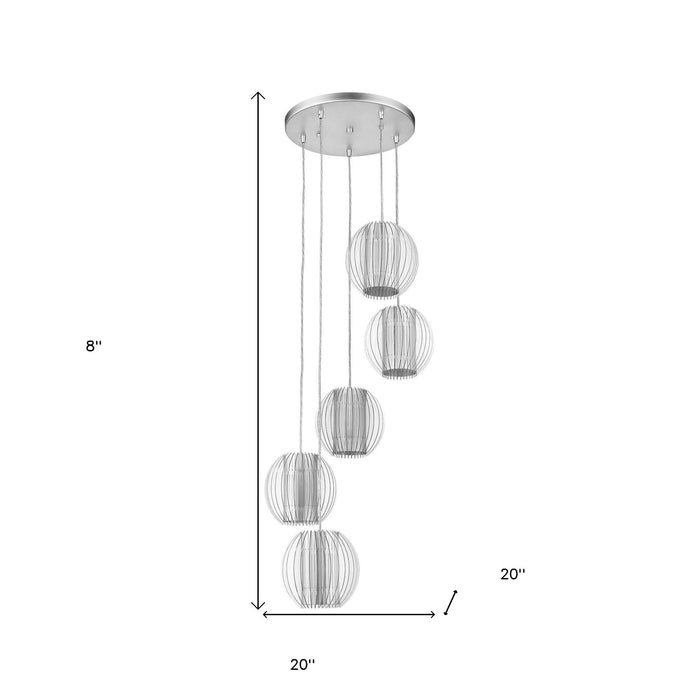 Five Light Acrylic And Steel Shade Hanging Globe Light - Silver