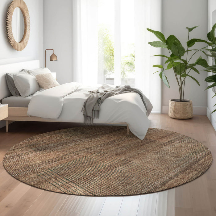8' Striped Washable Round Rug With UV Protection - Rust And Gray