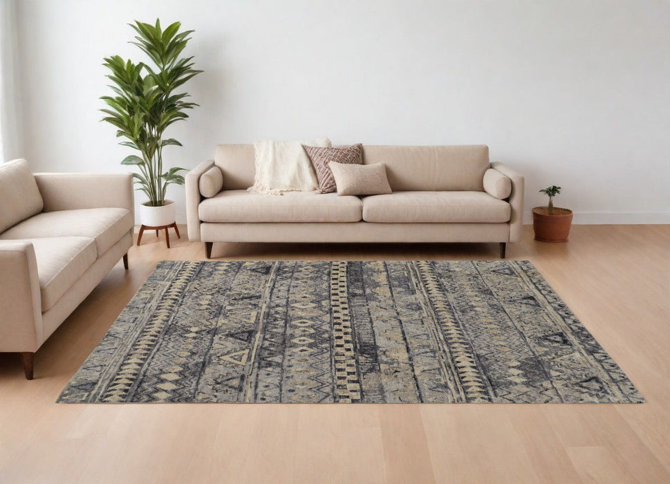 6' x 9' Wool Geometric Hand Knotted Area Rug - Taupe Gray And Tan