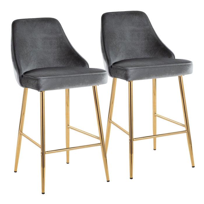 Marcel - 25" Glam Fixed-Height Counter Stool (Set of 2) - Gold Metal And Blue Velvet