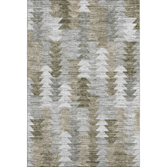 8' X 10' Geometric Washable Area Rug With UV Protection (653120) - Brown / Ivory / Gray