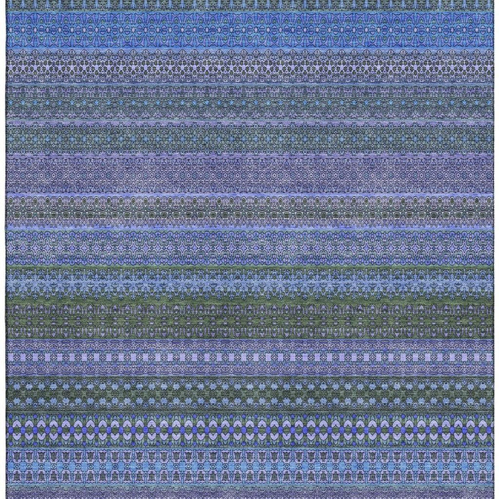 10' X 14' Striped Washable Area Rug With UV Protection (647494) - Blue / Ivory