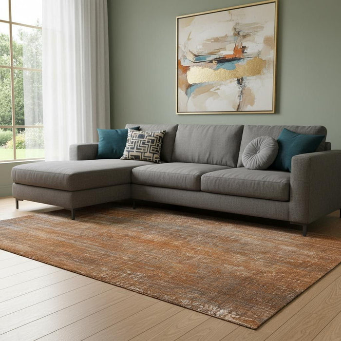 8' X 10' Striped Washable Area Rug With UV Protection (648752) - Rust / Gray