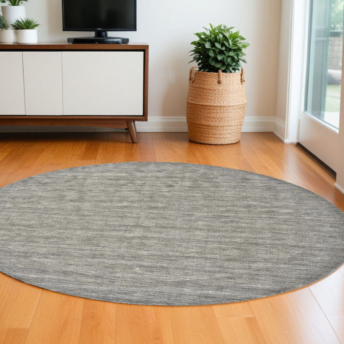 10' Round Wool Hand Woven Area Rug - Gray And Ivory