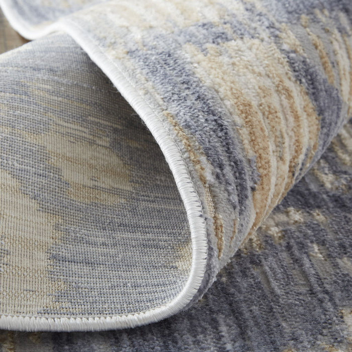 8' x 10' Abstract Power Loom Distressed Area Rug - Tan Ivory And Blue