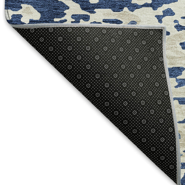 10' X 14' Abstract Washable Area Rug With UV Protection (675132) - Navy Blue / Ivory