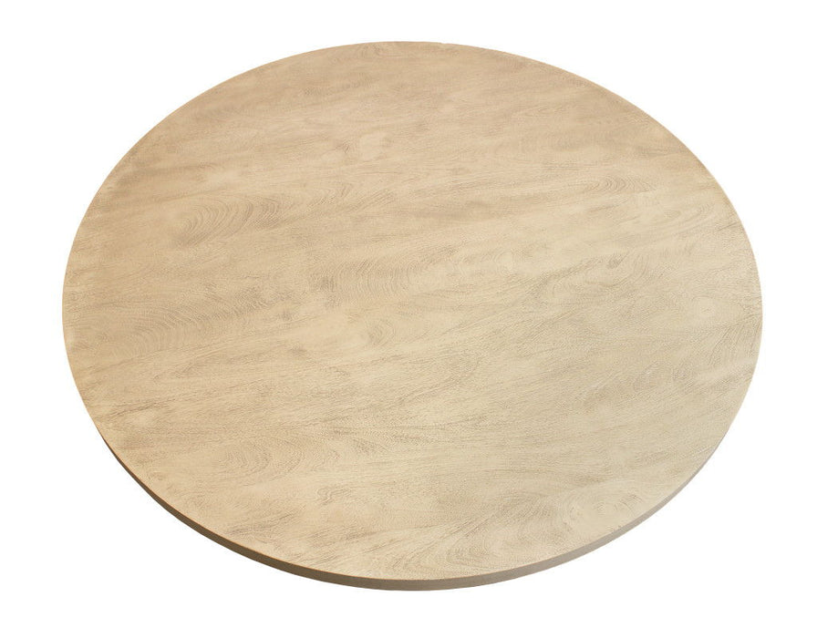 60" Rounded Solid Wood Pedestal Base Dining Table - Brown / Natural