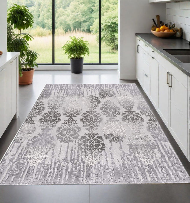 8' x 10' Damask Power Loom Area Rug - Gray