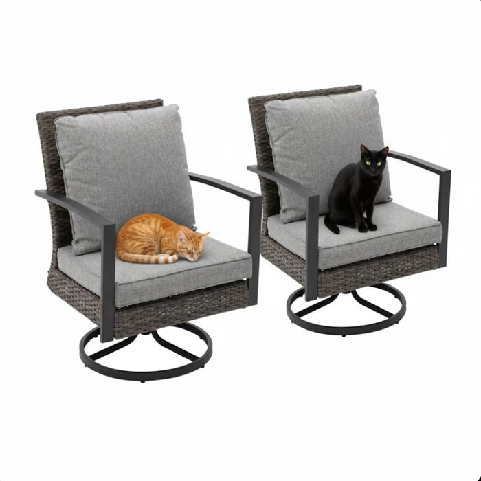 Set of two Giga swivel rocker patio chairs with gray cushions, all-weather outdoor chair set for comfortable patio seating