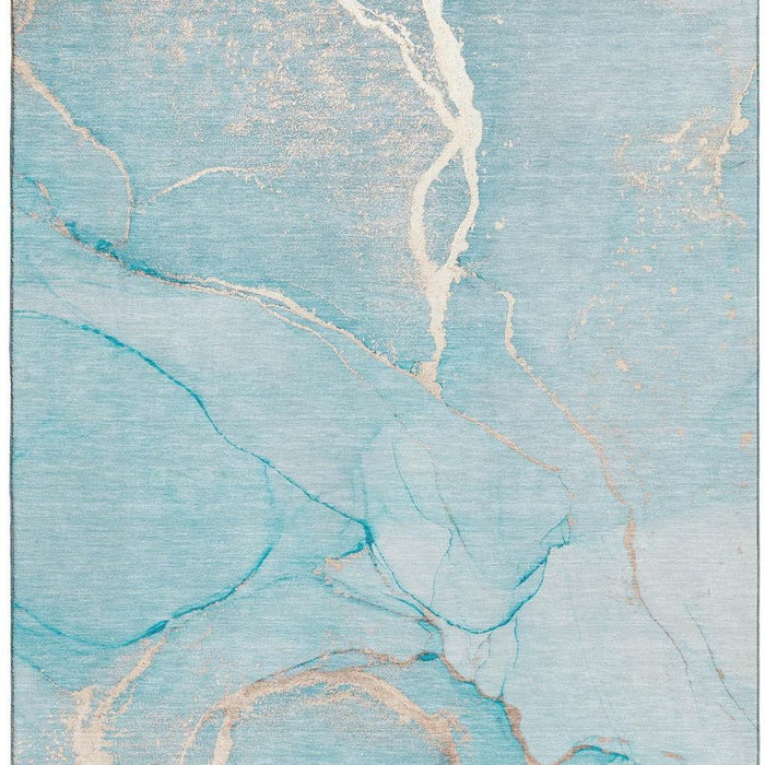10' X 14' Abstract Washable Area Rug With UV Protection (646972) - Teal / Ivory